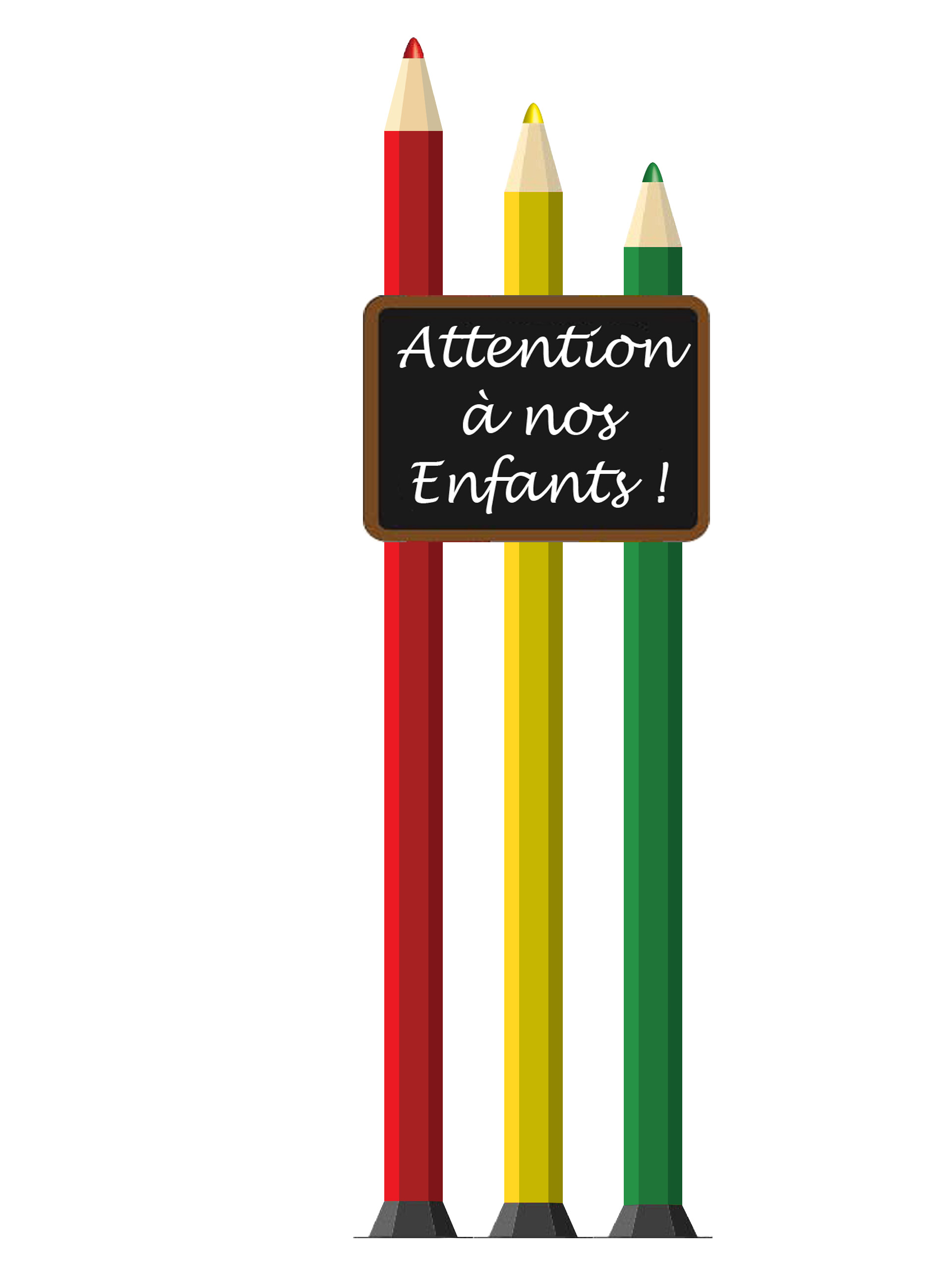 Totem crayon triple avec ardoise de signalisation pour la sécurité des écoles et des enfants