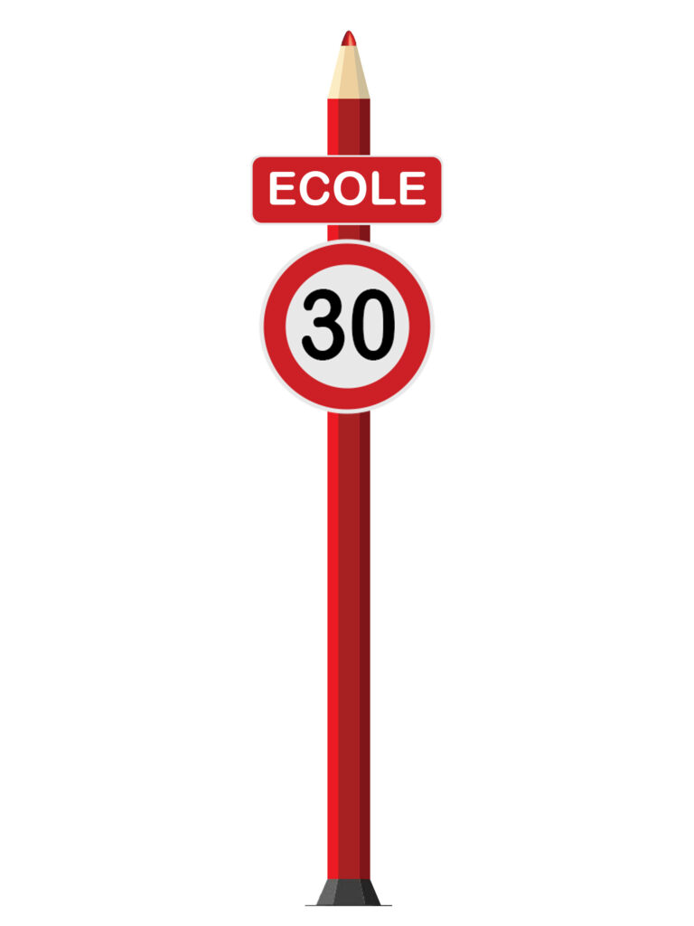 Totem crayon de signalisation avec panneau 30 et Ecole pour la sécurité routière