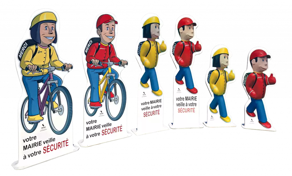 Gamme économique SERAC : figurines plates de signalisation scolaire et totem crayon