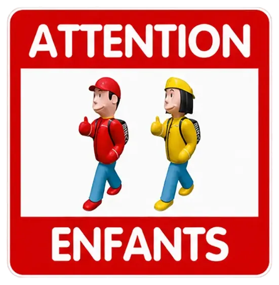 Panneau « Attention enfants » avec Arthur et Zoé