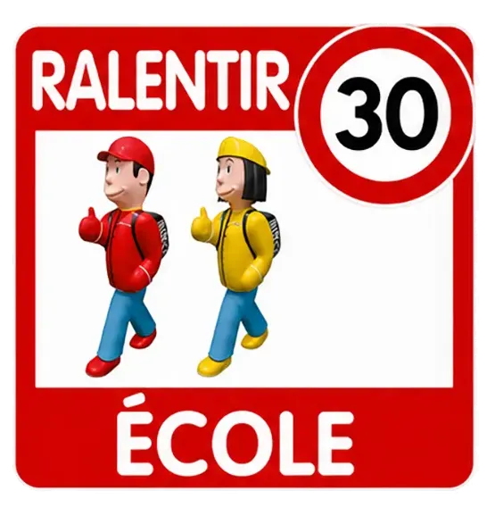 Panneau « Ralentir école » avec limitation à 30 km/h