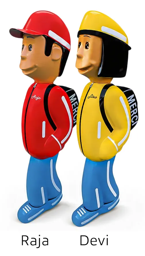 Figurines de signalisation Raja et Devi, déclinaison d'Arthur et Zoé