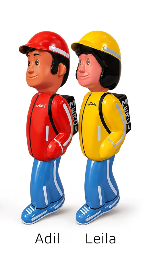 Figurines de signalisation Adil et Leila, déclinaison d'Alix et Zak