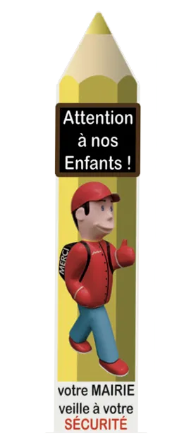 Totem crayon gamme Éco avec Arthur « Attention à nos enfants »